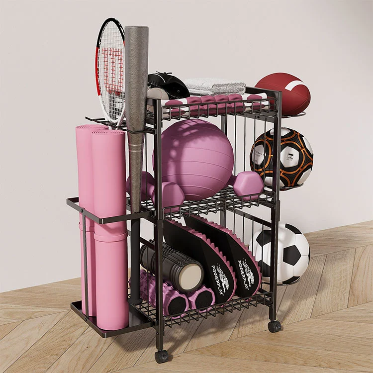 قفسه نگهدارنده تشک فلزی یوگا ایستاده روی زمین